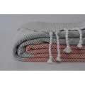 Bawełniany pled szary - ceglasta czerwień