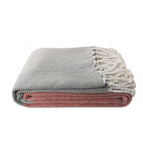 Bawełniany pled szary - ceglasta czerwień