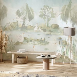 TAPETA GĄSKI NAD STAWEM W38