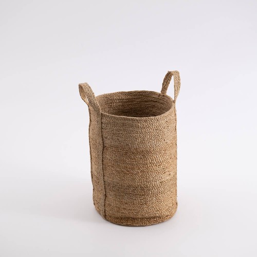 Wysoki okrągły kosz z juty do przechowywania NATURALNY | MOYHA