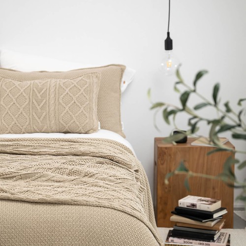 Pled z ozdobnym splotem BEŻOWY | MOYHA 