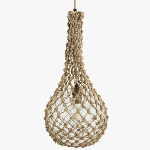 Szklana lampa w plecionce z juty - naturalna  | Madam Stoltz