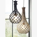 Szklana lampa w plecionce z juty - czarna  | Madam Stoltz