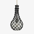Szklana lampa w plecionce z juty - czarna  | Madam Stoltz