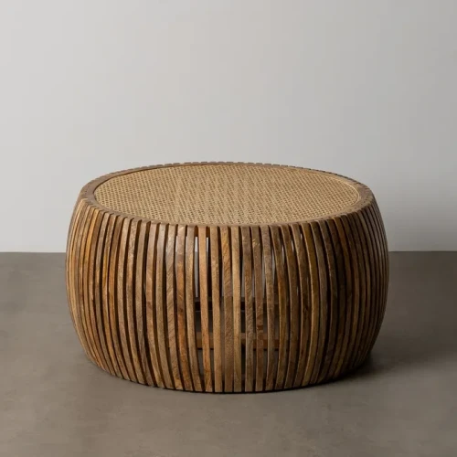 Stolik kawowy drewno-rattan 75 X 75 X 43 CM | Ixia