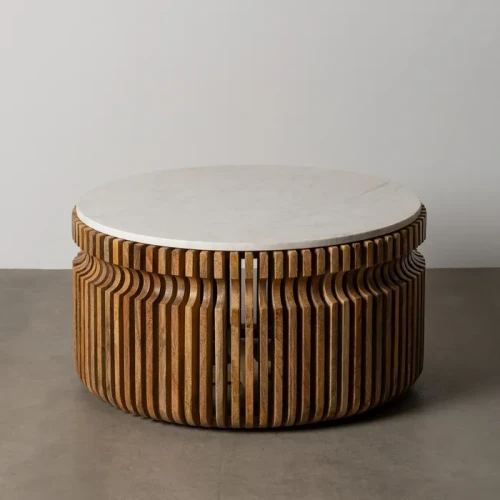 Stolik kawowy drewno-marmur 80 X 80 X 42 CM | Ixia