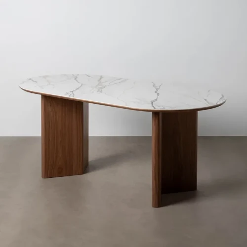 Stół jadalniany biało-brązowy naturalny mdf-ceramiczny | Ixia