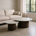 Zestaw 2 stoliki kawowe drewno-marmur | Ixia