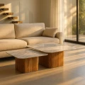 Zestaw 2 stoliki kawowe drewno-marmur | Ixia