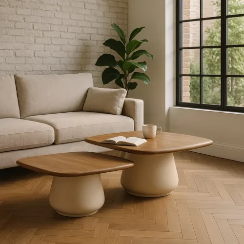 Zestaw 2 stoliki kawowe drewno-metal | Ixia