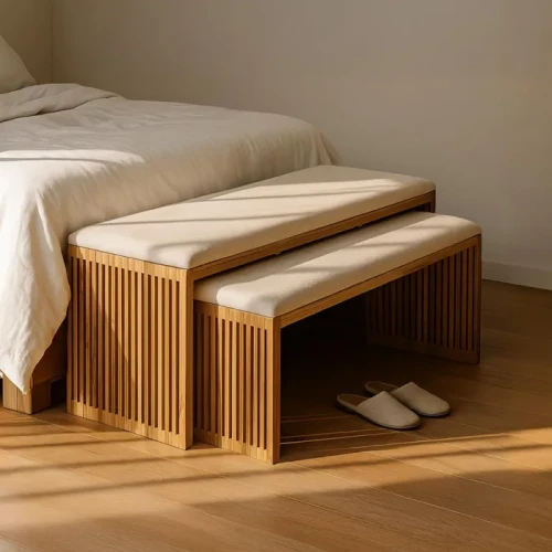 Zestaw 2 ławki drewno tekowe | Ixia