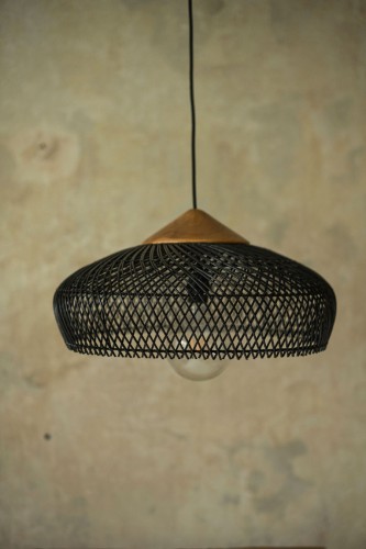 Rattanowy klosz z drewnem teakowym - M - Czarny - BONNET I Bally Hands