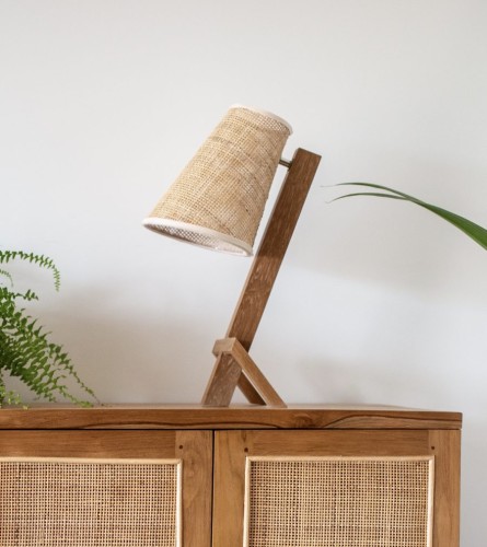 Lampa z drewna teakowego i rattanu SUN I Bally Hands