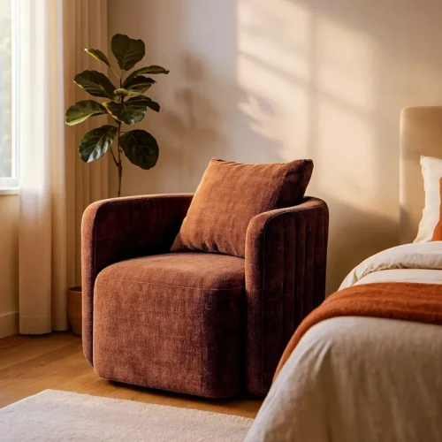 Fotel obrotowy tkaninowy ceglasty | Ixia