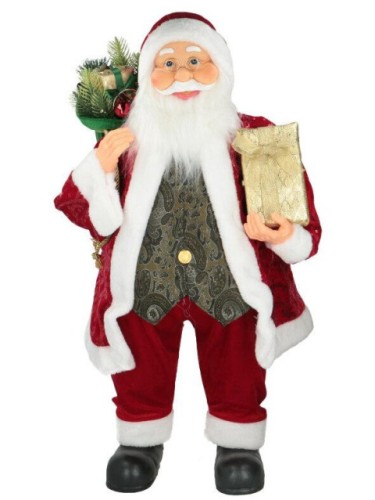 Mikołaj 80cm bordowy z cekinami i prezentem