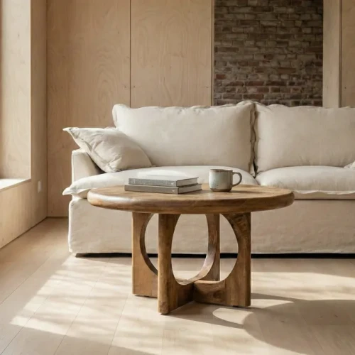 Stolik kawowy okrągły - drewno mango - miodowy | Ixia