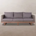 Sofa 3-osobowa ogrodowa Rattan-drewno - Szara | Ixia