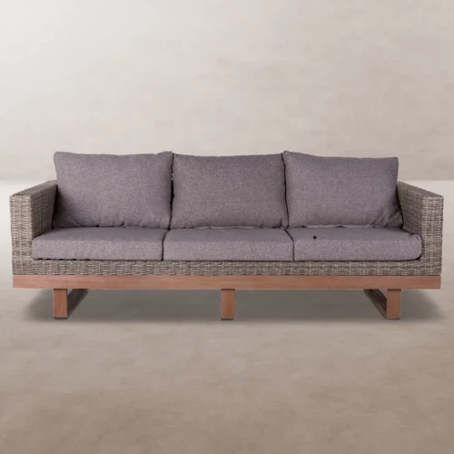 Sofa 3-osobowa ogrodowa Rattan-drewno - Szara | Ixia