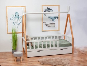 Łóżko domek Tipi  biało-drewniane 160x80cm, bez szuflady