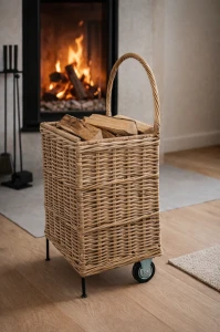 Rattanowy wózek na drewno Kubu Grey - S | Monnarita