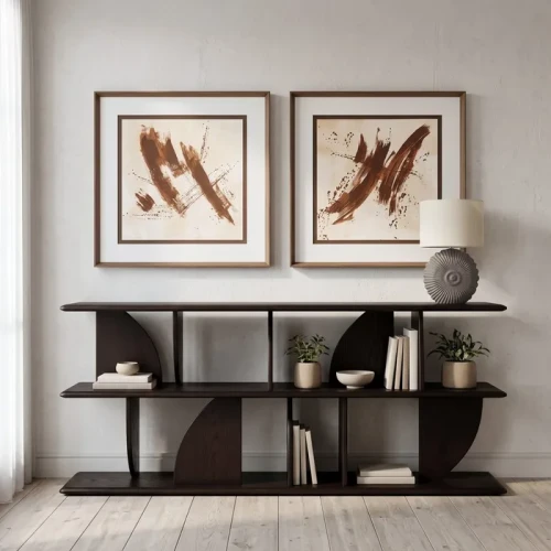 Niski regał z drewna kauczukowego - brązowy 180x38x83 cm | Ixia