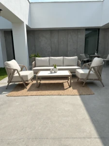 Zestaw ogrodowy sofa 2 i 3-osobowa, 2 fotele i stolik Maksymo - szary | Monnarita