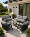 Zestaw ogrodowy sofa 2 i 3-osobowa, 2 fotele i stolik Maksymo - szary | Monnarita