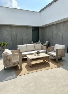 Zestaw ogrodowy sofa 3-osobowa, 2 fotele i stolik Leone - szampański | Monnarita