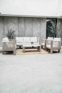 Zestaw ogrodowy sofa 2 i 3-osobowa, 2 fotele i stolik Leone - szampański | Monnarita