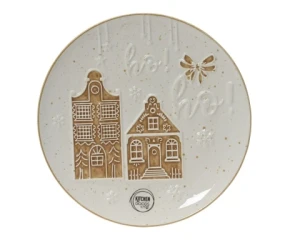 Talerz ceramiczny – kamieniczki beżowo-brązowy