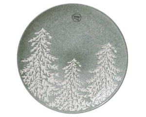 Talerz Ceramiczny - 27 cm zielony z białymi choinkami
