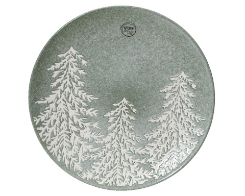 Talerz Ceramiczny - 27 cm zielony z białymi choinkami