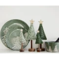 Talerz Ceramiczny - 27 cm zielony z białymi choinkami