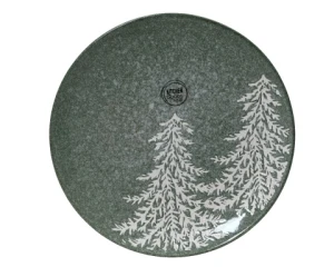 Talerzyk ceramiczny - 20 cm zielony z białymi choinkami