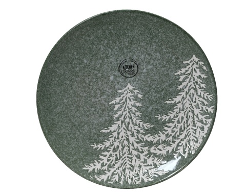 Talerzyk ceramiczny - 20 cm zielony z białymi choinkami