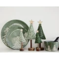 Talerzyk ceramiczny - 20 cm zielony z białymi choinkami
