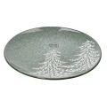 Talerzyk ceramiczny - 20 cm zielony z białymi choinkami