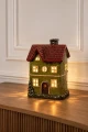 Kamienica LED ceramiczna - zielona z choinką i czerwonym dachem
