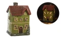 Kamienica LED ceramiczna - zielona z choinką i czerwonym dachem