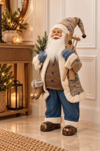 Mikołaj 45 cm - beżowo-niebieski z łyżwami i nartami