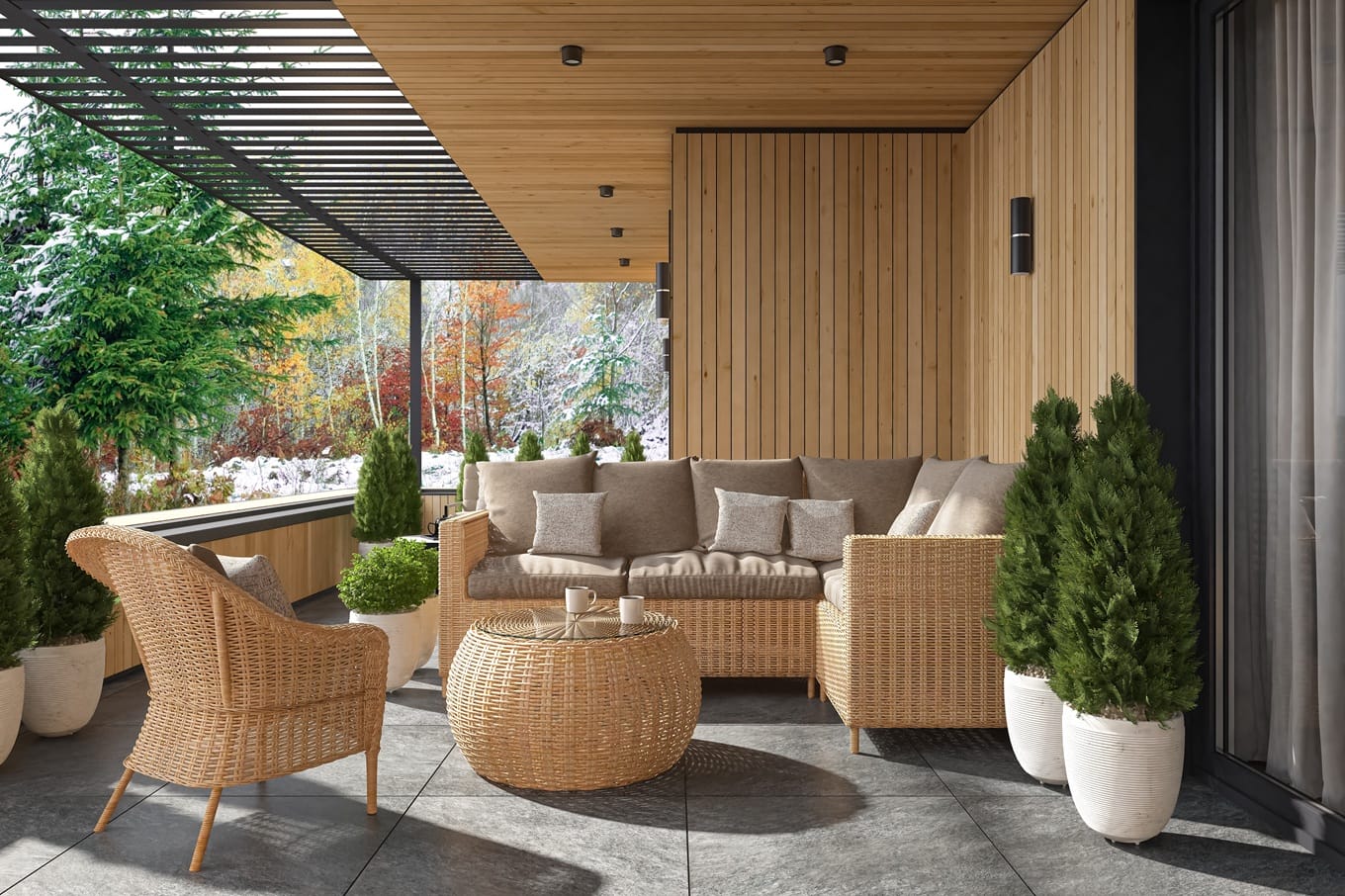 rattan naturalny na tarasie